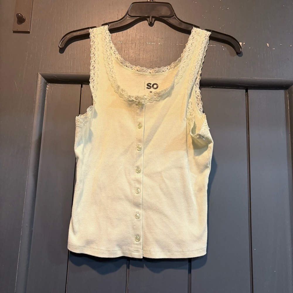 SO Lace Trim Button-Up Tank Top
